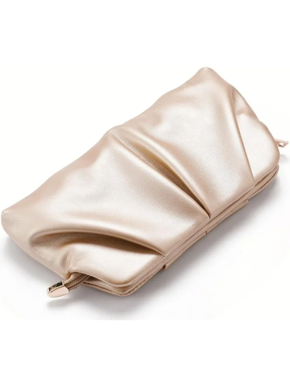 Women's Rose Gold Pleated Pu Clutch Purse For Dressy With Chain Formal Handbag